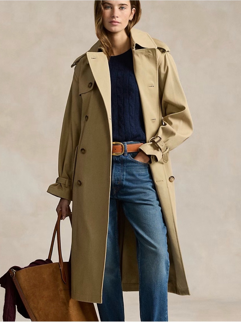 Ralph Lauren Double-Breasted Twill Trench Coat - Picture 1 of 5